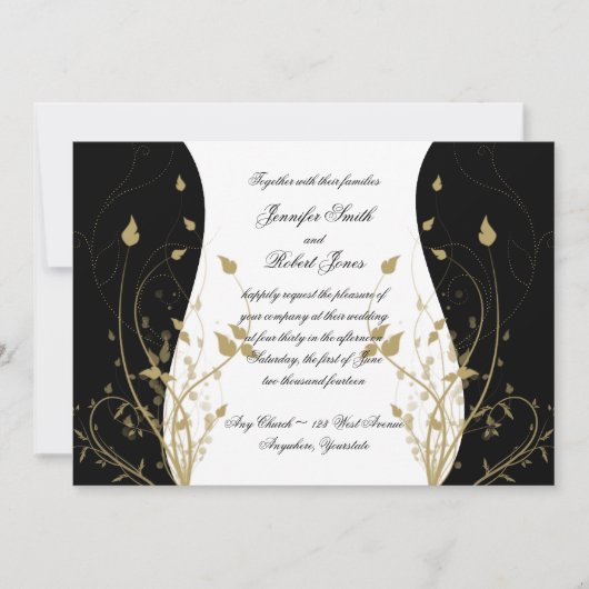 Gold Floral Curved Wedding Kaart (Voorkant)