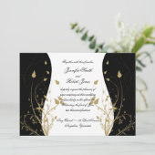 Gold Floral Curved Wedding Kaart (Staand voorkant)
