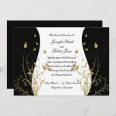 Gold Floral Curved Wedding Kaart (Voorkant / Achterkant)