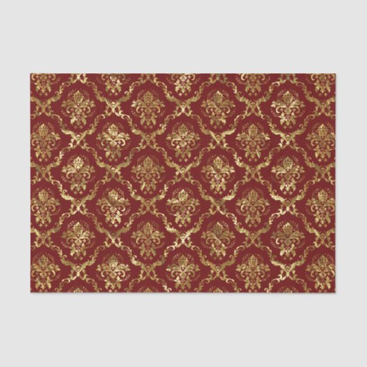 Gold Floral Damascus & Custom Dark_Red Background Tissuepapier (Voorkant)