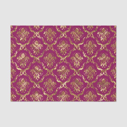 Gold Floral-Damascus & Custom Deep Pink Background Tissuepapier (Voorkant)