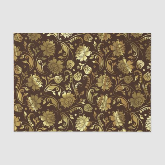 Gold Floral-Damascus en Custom Brown achtergrond Tissuepapier (Voorkant)