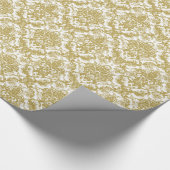 Gold Floral Damascus-patroon op wit Cadeaupapier (Hoek)
