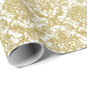 Gold Floral Damascus-patroon op wit Cadeaupapier (Rol Hoek)