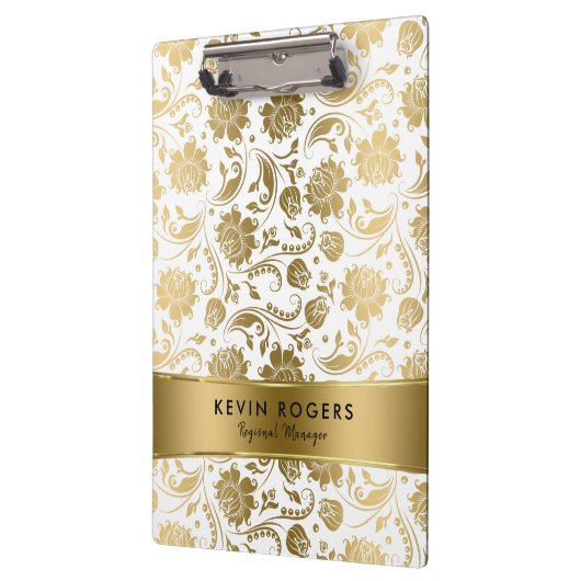 Gold Floral Damascus Pattern Stripes Accent Klembord (Links)