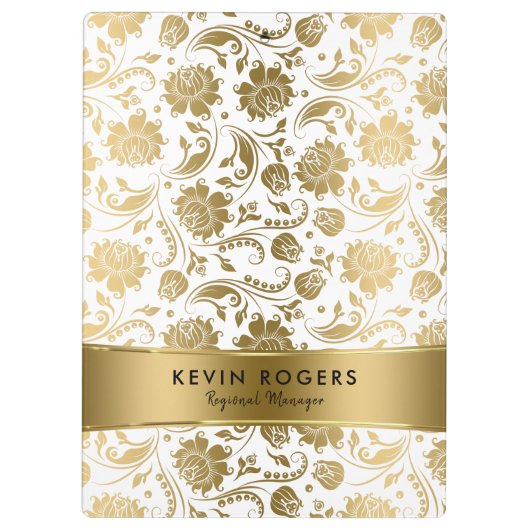 Gold Floral Damascus Pattern Stripes Accent Klembord (Achterkant)