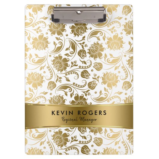 Gold Floral Damascus Pattern Stripes Accent Klembord (Voorkant)