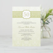 Gold Floral Damask 50th Wedding Jubileum Invite Kaart (Staand voorkant)