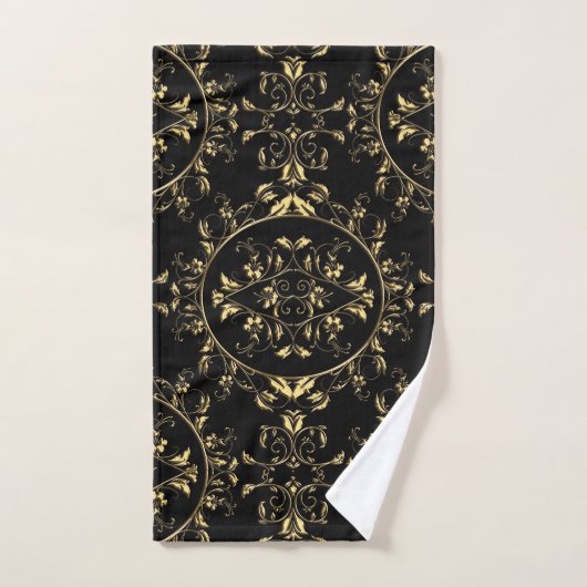 Gold Floral Damask op Black Towel Set Bad Handdoek (Handdoek)