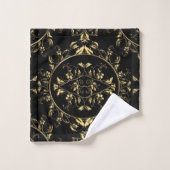 Gold Floral Damask op Black Towel Set Bad Handdoek (Wasdoekje)