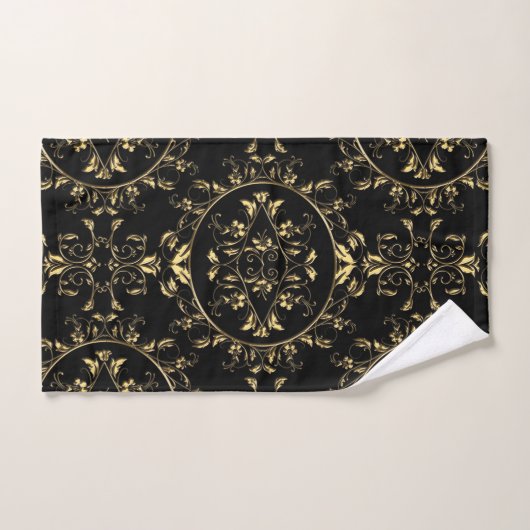 Gold Floral Damask op Black Towel Set Bad Handdoek (Handdoek)