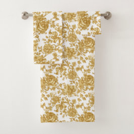Gold Floral Damask Peony Roos Bad Handdoek