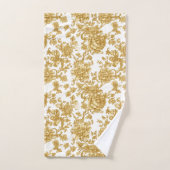 Gold Floral Damask Peony Roos Bad Handdoek (Handdoek)