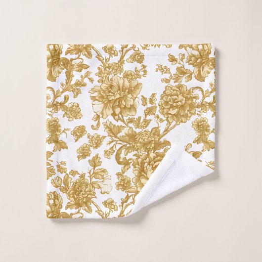 Gold Floral Damask Peony Roos Bad Handdoek (Wasdoekje)