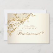  Gold Floral Damask Script Bridesmaid Kaart (Voorkant)