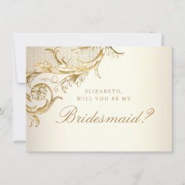  Gold Floral Damask Script Bridesmaid Kaart