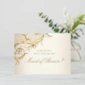  Gold Floral Damask-script gemaakt van eer Kaart (Staand voorkant)