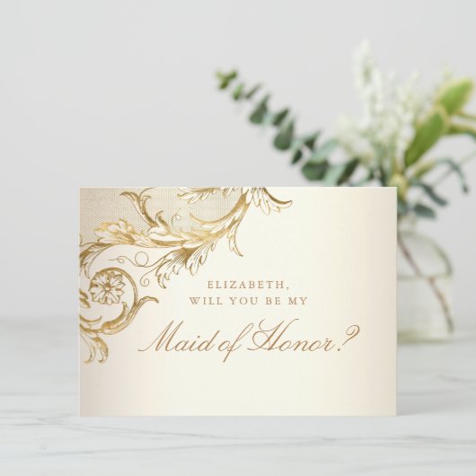  Gold Floral Damask-script gemaakt van eer Kaart (Staand voorkant)
