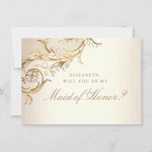 Gold Floral Damask-script gemaakt van eer Kaart (Voorkant)