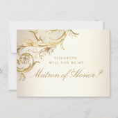 Gold Floral Damask Script Matron of Honor Kaart (Voorkant)