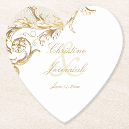  Gold Floral Damask Script Name Wedding of Weddens Kartonnen Onderzetters