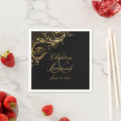 Gold Floral Damask Script Names Weddenschap Na Servet (Insitu)