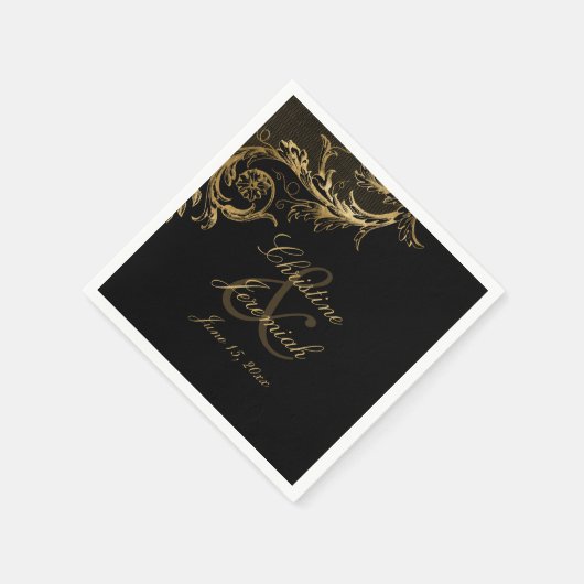  Gold Floral Damask Script Names Weddenschap Na Servet (Hoek)