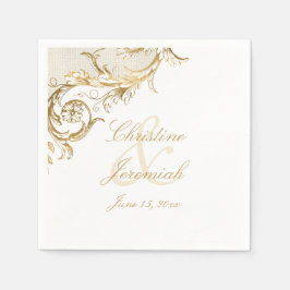  Gold Floral Damask Script Names Wedding Servet