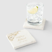  Gold Floral Damask Script Names Wedding Stenen Onderzetter (Zijkant)