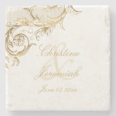  Gold Floral Damask Script Names Wedding Stenen Onderzetter (Voorkant)