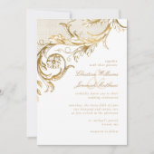  Gold Floral Damask Script White Wedding Kaart (Voorkant)