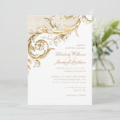  Gold Floral Damask Script White Wedding Kaart (Staand voorkant)
