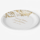  Gold Floral Damask Script White Wedding Papieren Bordje (Gekanteld)