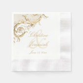 Gold Floral Damask Script White Wedding Servet (Voorkant)