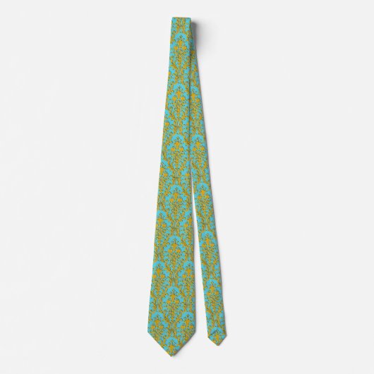 Gold Floral Damask Turquoise Wedding Stropdas (Voorkant)
