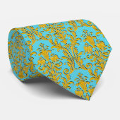 Gold Floral Damask Turquoise Wedding Stropdas (Opgerold)