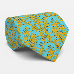 Gold Floral Damask Turquoise Wedding Stropdas