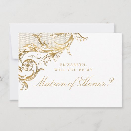  Gold Floral Damask White Matron of Honor Kaart (Voorkant)