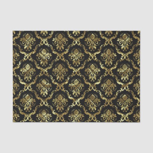 Gold Floral-Damasking 3 en aangepaste zwarte achte Tissuepapier (Voorkant)