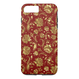Gold Floral DammasBourgogne Achtergrond iPhone 8/7 Plus Hoesje