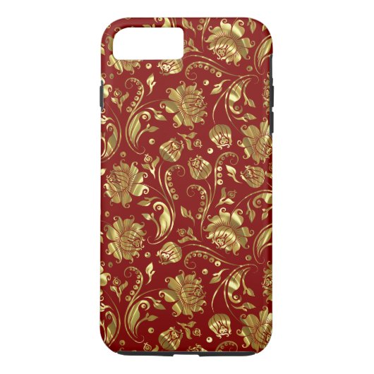 Gold Floral DammasBourgogne Achtergrond Case-Mate iPhone Case (Achterkant)