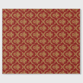 Gold Floral Dammaskeren Pattern Red Achtergrond Cadeaupapier (Vlak)