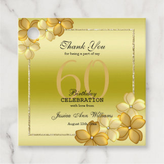Gold Floral Decoration & Glitter 60th Birthday Bedankjes Labels