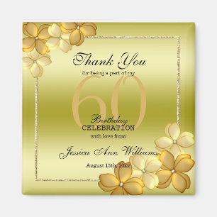 Gold Floral Decoration & Glitter 60th Birthday Magneet