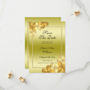 Gold Floral Decoration & Glitter 60th Birthday Save The Date
