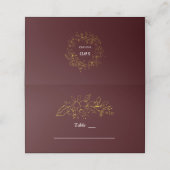Gold Floral Deep Burgundy Wedding Table Number Plaatskaartje (Buitenkant ongevouwen)
