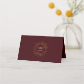 Gold Floral Deep Burgundy Wedding Table Number Plaatskaartje (Achterkant)