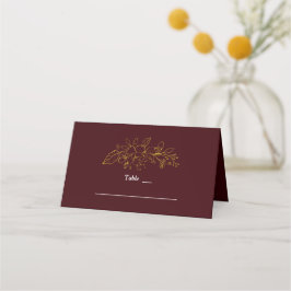 Gold Floral Deep Burgundy Wedding Table Number Plaatskaartje