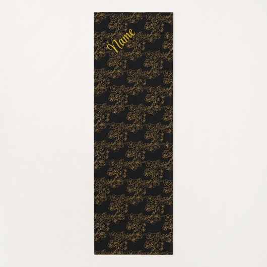 Gold Floral-design op zwart-persoonlijk Yogamat (Voorkant)