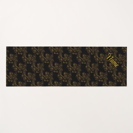 Gold Floral-design op zwart-persoonlijk Yogamat (Voorkant (horizontaal))